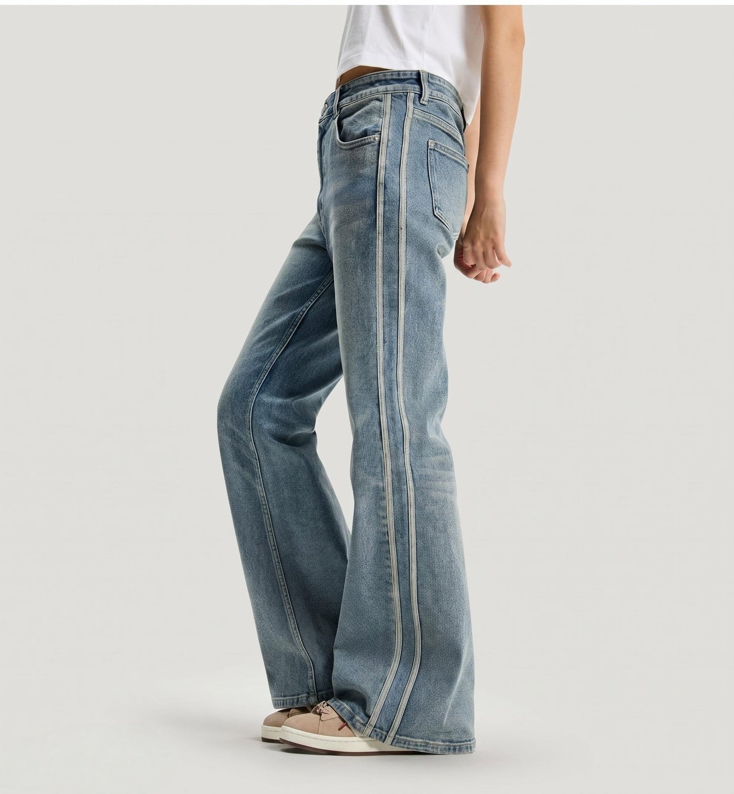 T588-1193 Micro denim wide leg high waisted pants