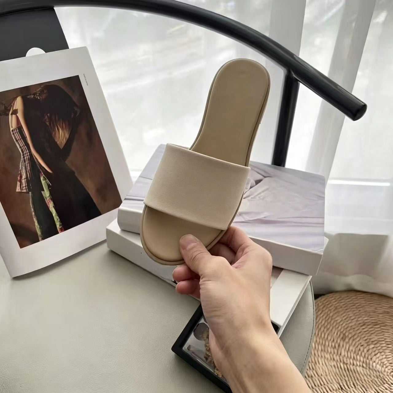 T588-1110 New denim flat slippers, fashionable beach sandals