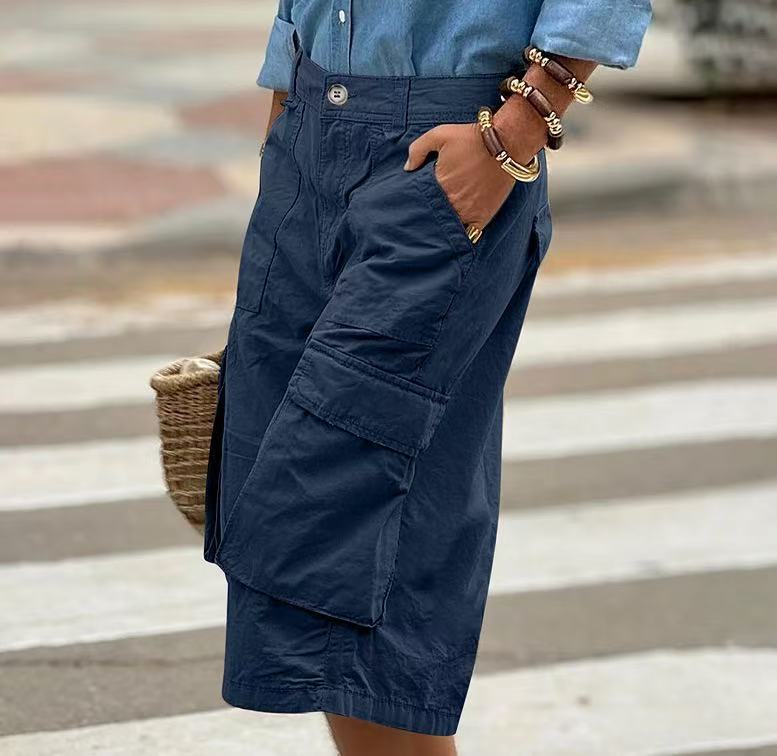 Workwear straight leg casual loose five quarter pants E1286