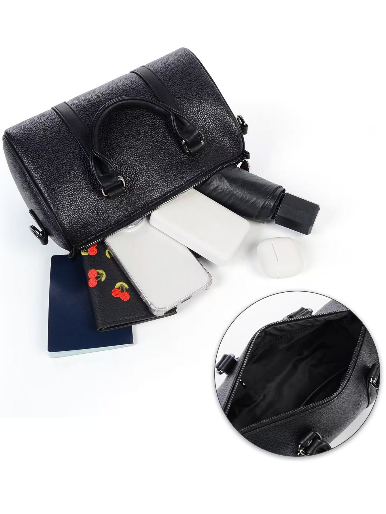 T588-741 Handbag, stylish and beautiful, all black leather