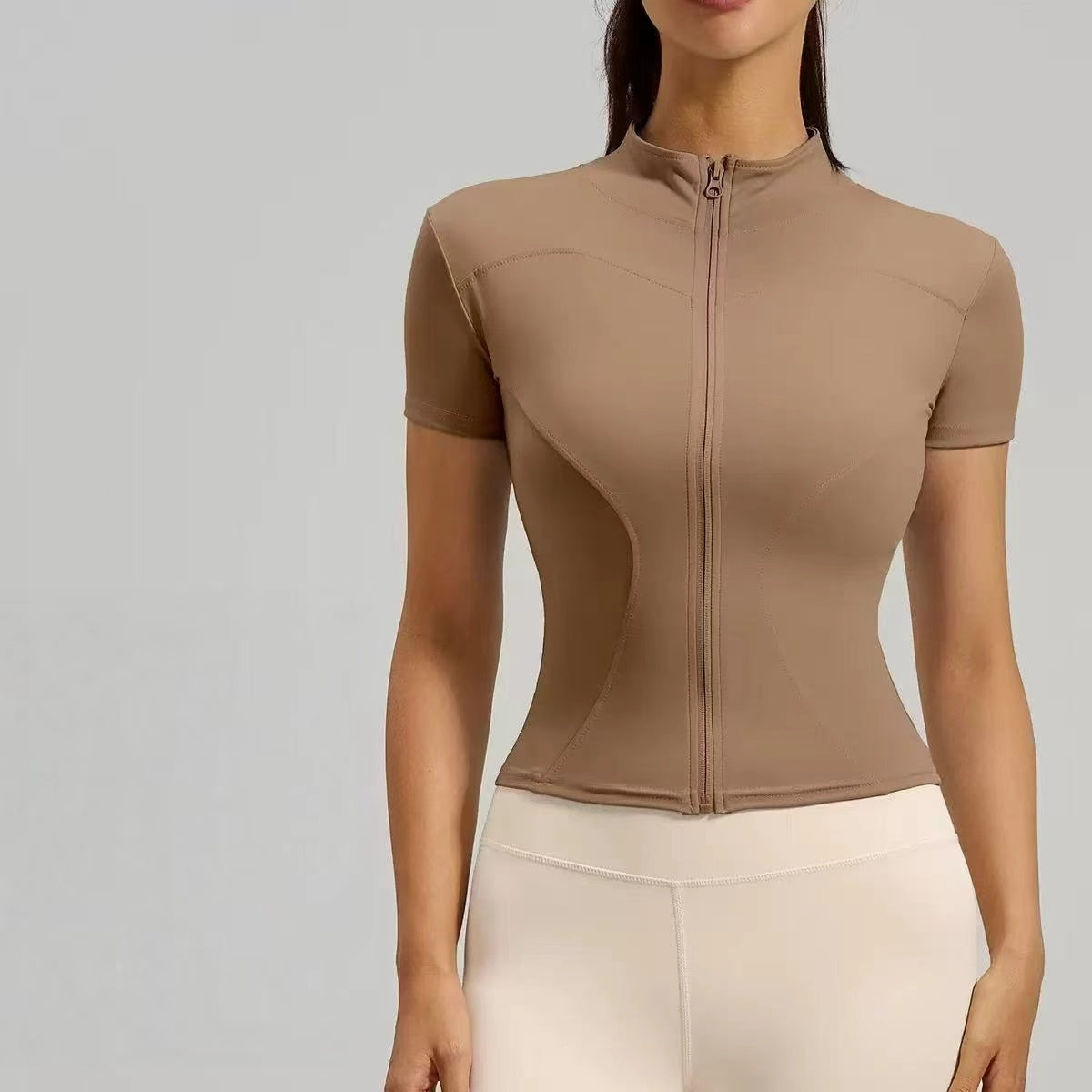 T588-1087 Yoga jacket, tight fitting running sports top, short sleeved