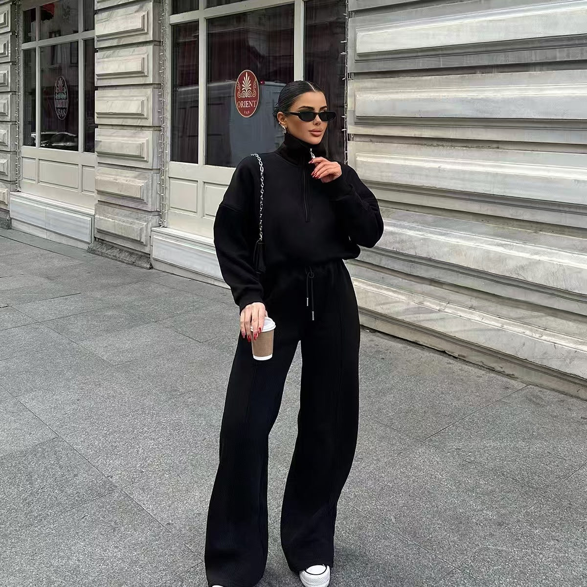 T588-747-Half zip pullover sweatshirt, sweatpants, loose and casual GYYF