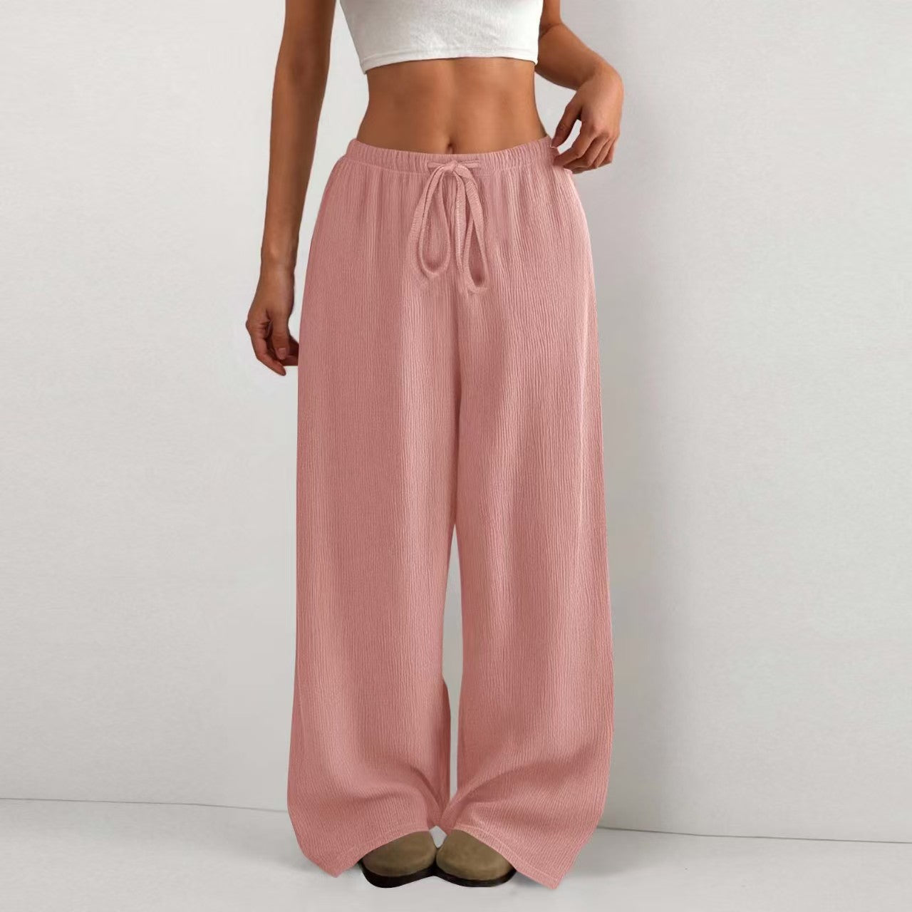 Drawstring tied solid color loose casual pants  E1269