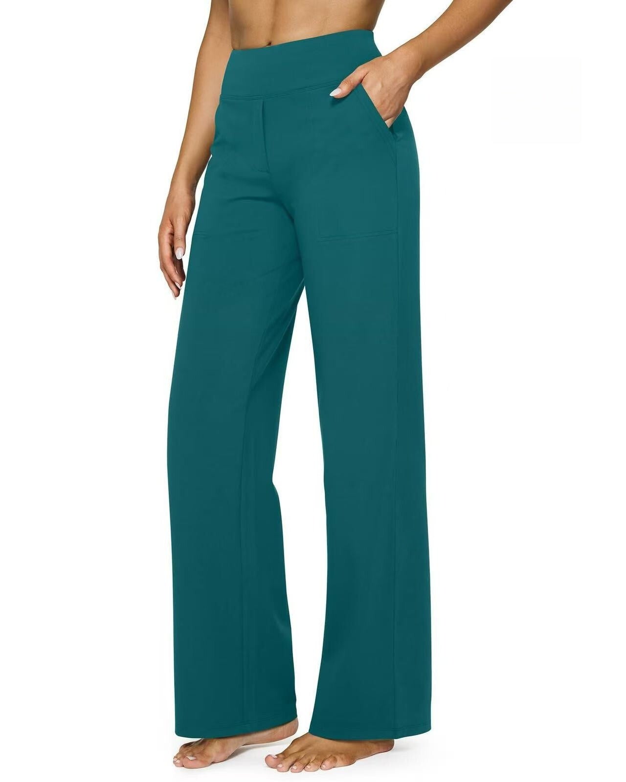 T588-903 Women's wide leg pants with pockets, casual straight leg pants