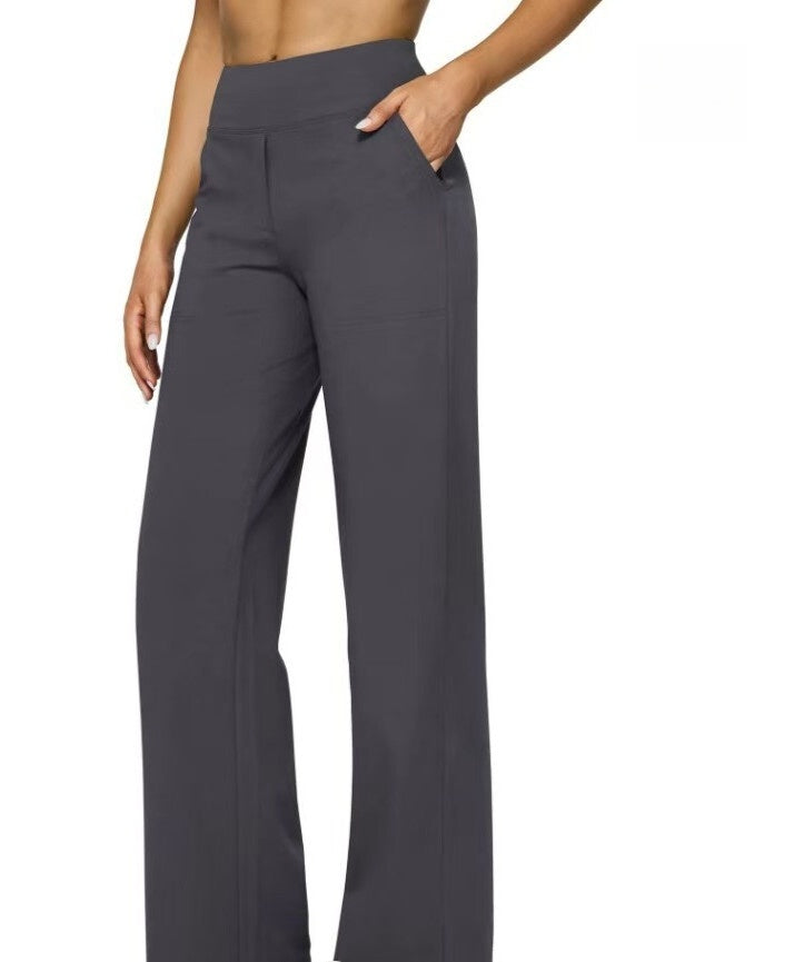 T588-903 Women's wide leg pants with pockets, casual straight leg pants