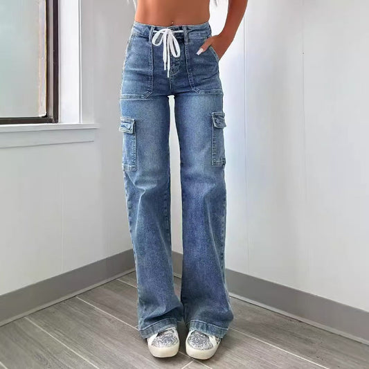 T588-1178 Loose wide leg straight leg high waisted pants