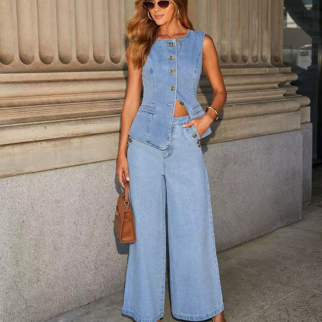 T588-5225  -Sports short sleeved denim suit-GYYF