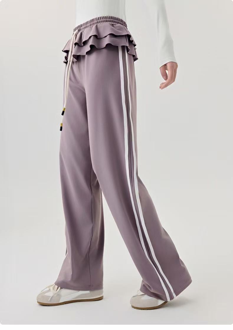 T588-1047 Versatile casual sports pants with striped straight leg wide leg pants