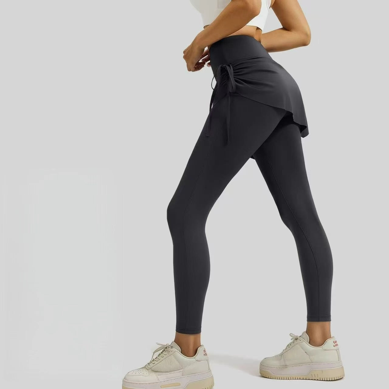 T588-886  Women's drawstring yoga pants, fake two piece sports pants