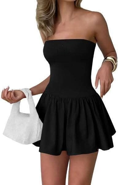 T588-947  Women's short skirt color blocked solid color strapless