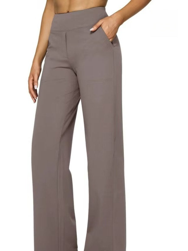 T588-903 Women's wide leg pants with pockets, casual straight leg pants