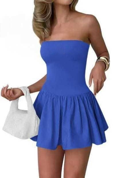 T588-947  Women's short skirt color blocked solid color strapless