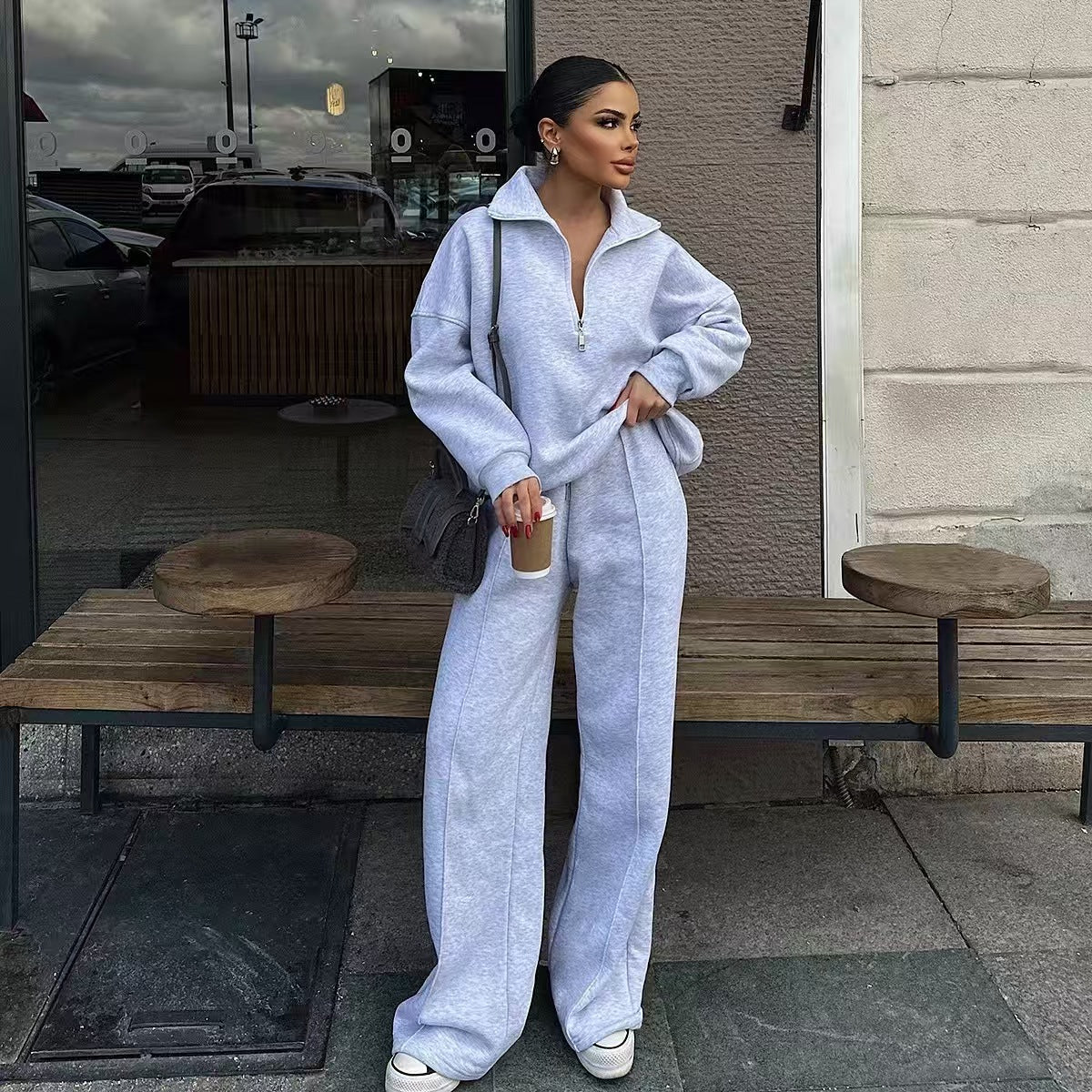 T588-747-Half zip pullover sweatshirt, sweatpants, loose and casual GYYF