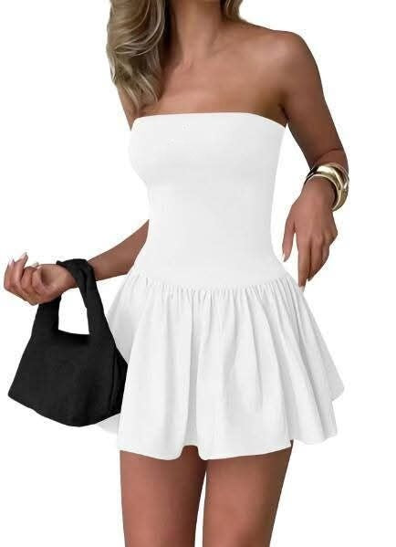 T588-947  Women's short skirt color blocked solid color strapless
