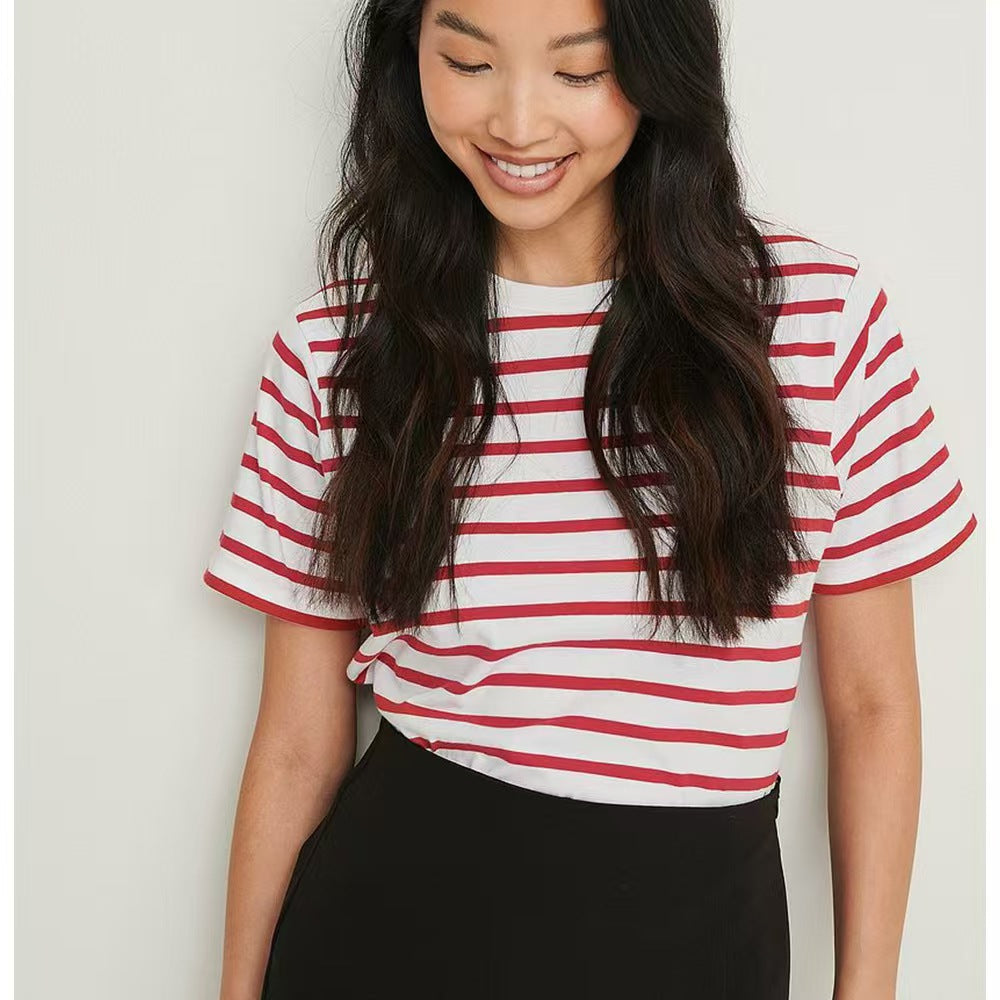 T588-1085 Round neck striped short sleeved summer new fashion versatile casual