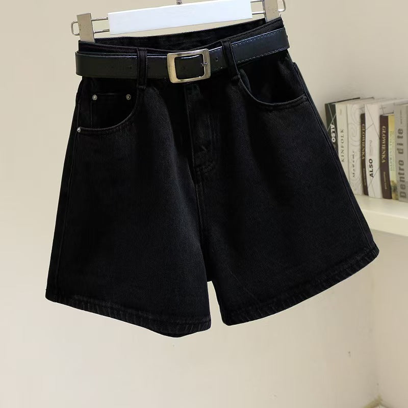 T588-1086 Denim shorts women's summer new trend high waist simple slimming loose fit