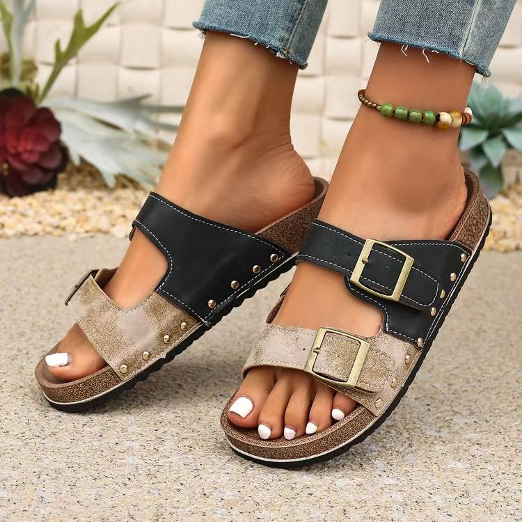 Slippers for casual wear with buckle sandals E1290