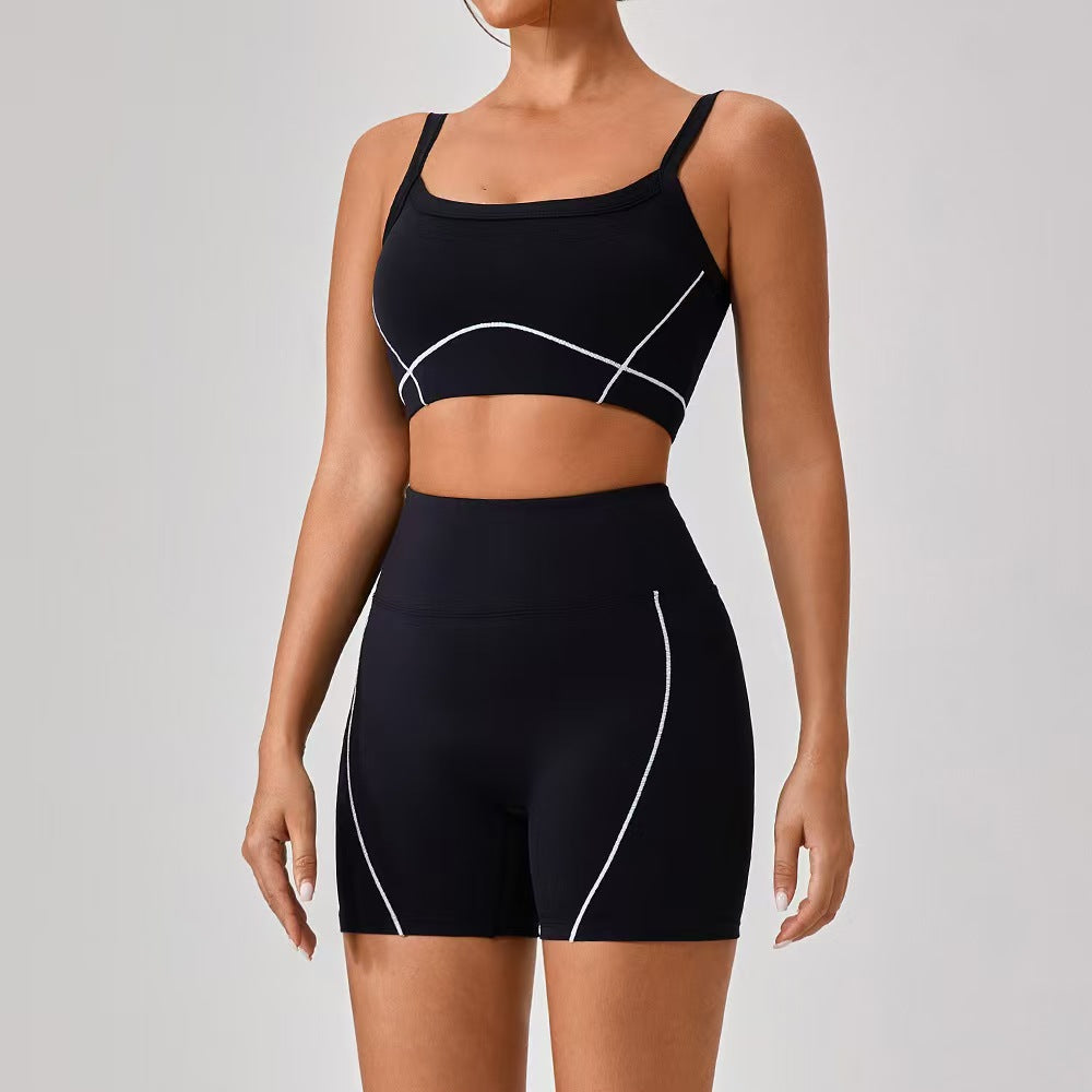 T588-214  Shoulder straps, contrasting colors, pants, shorts, yoga clothes, camisoles, fitness clothes