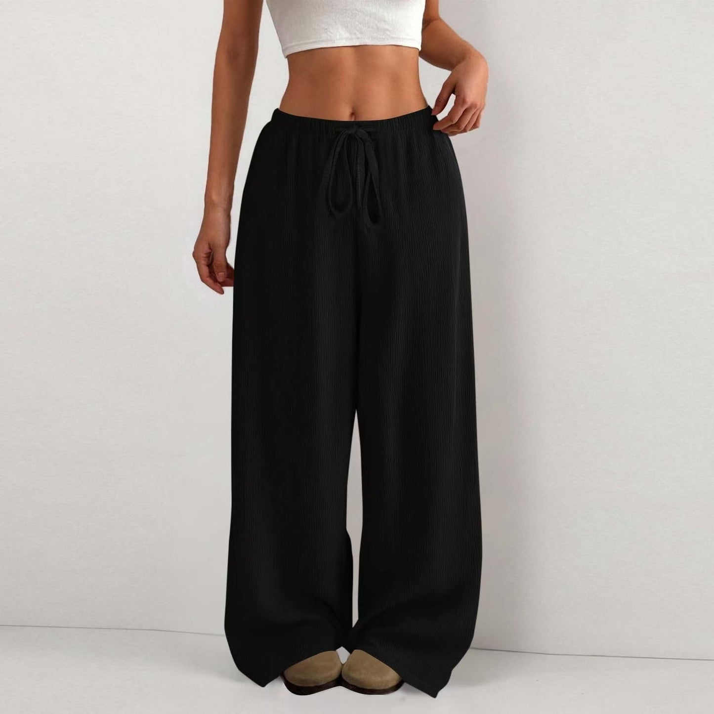 Drawstring tied solid color loose casual pants  E1269