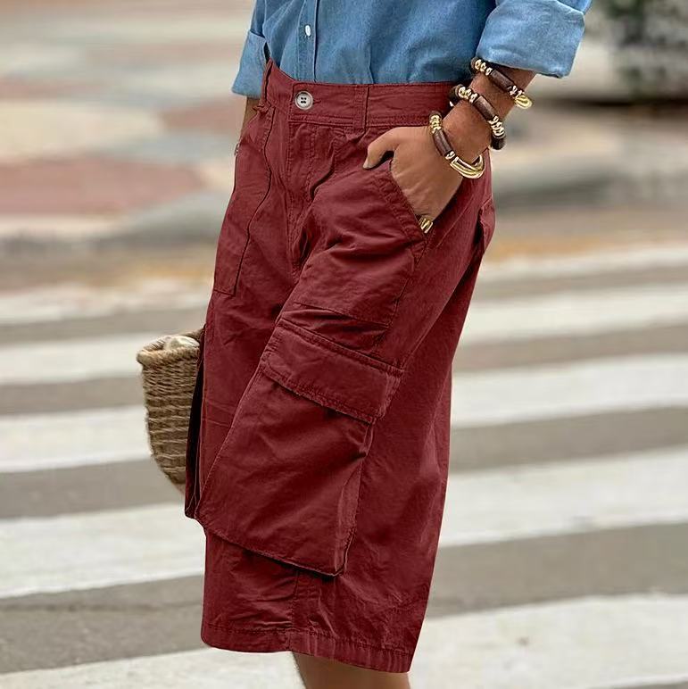 Workwear straight leg casual loose five quarter pants   E1286