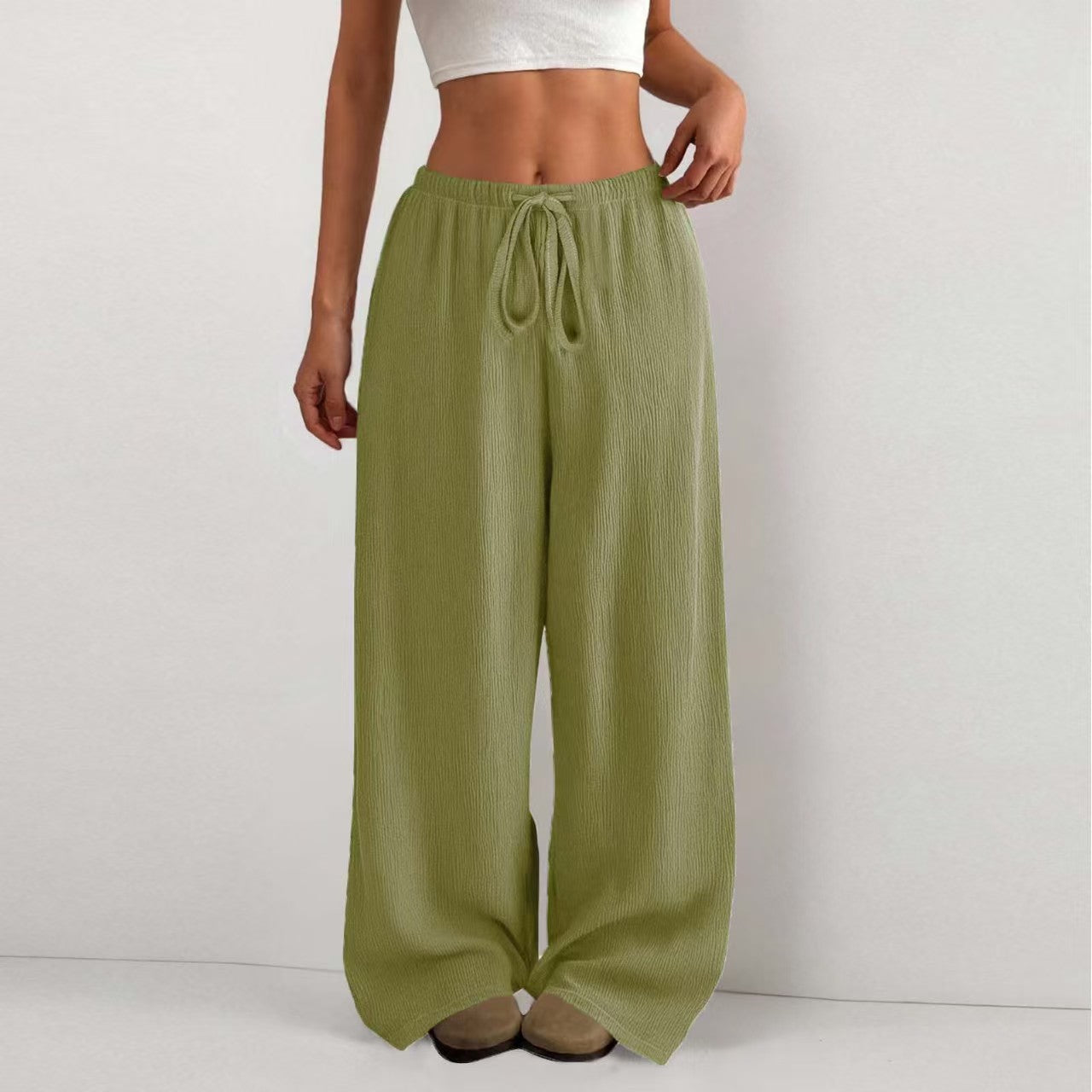 Drawstring tied solid color loose casual pants  E1269